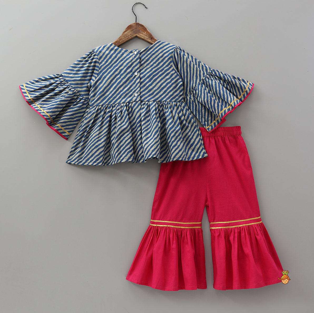 Flared Sleeves Leheriya Printed Kurti And Sharara
