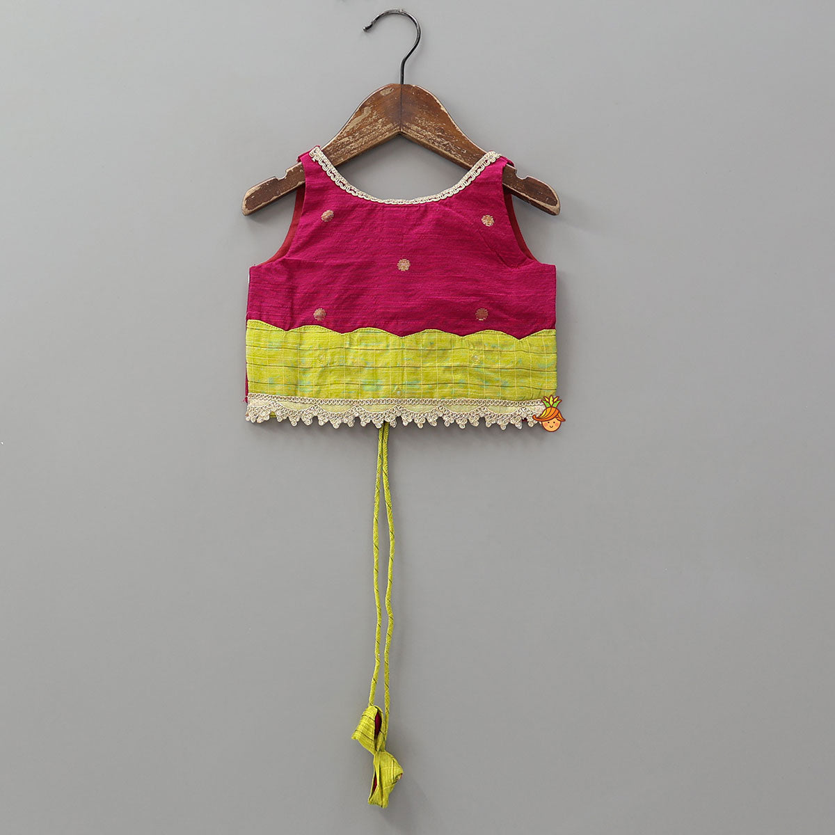 Pre Order: Booti Motif Crop Top And Pleated Checkered Lehenga