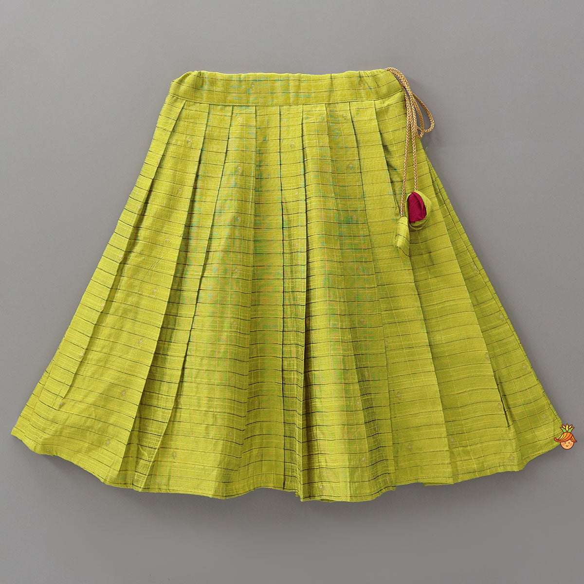 Pre Order: Booti Motif Crop Top And Pleated Checkered Lehenga