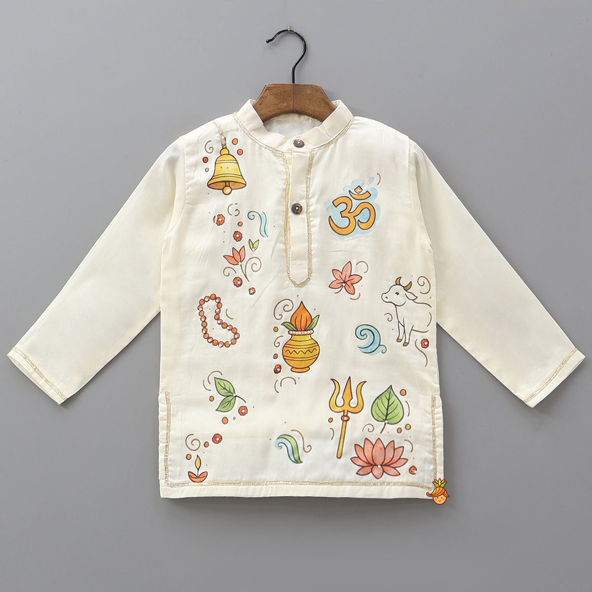 Pre Order: Religious Motif Printed Cotton Kurta And Pyjama