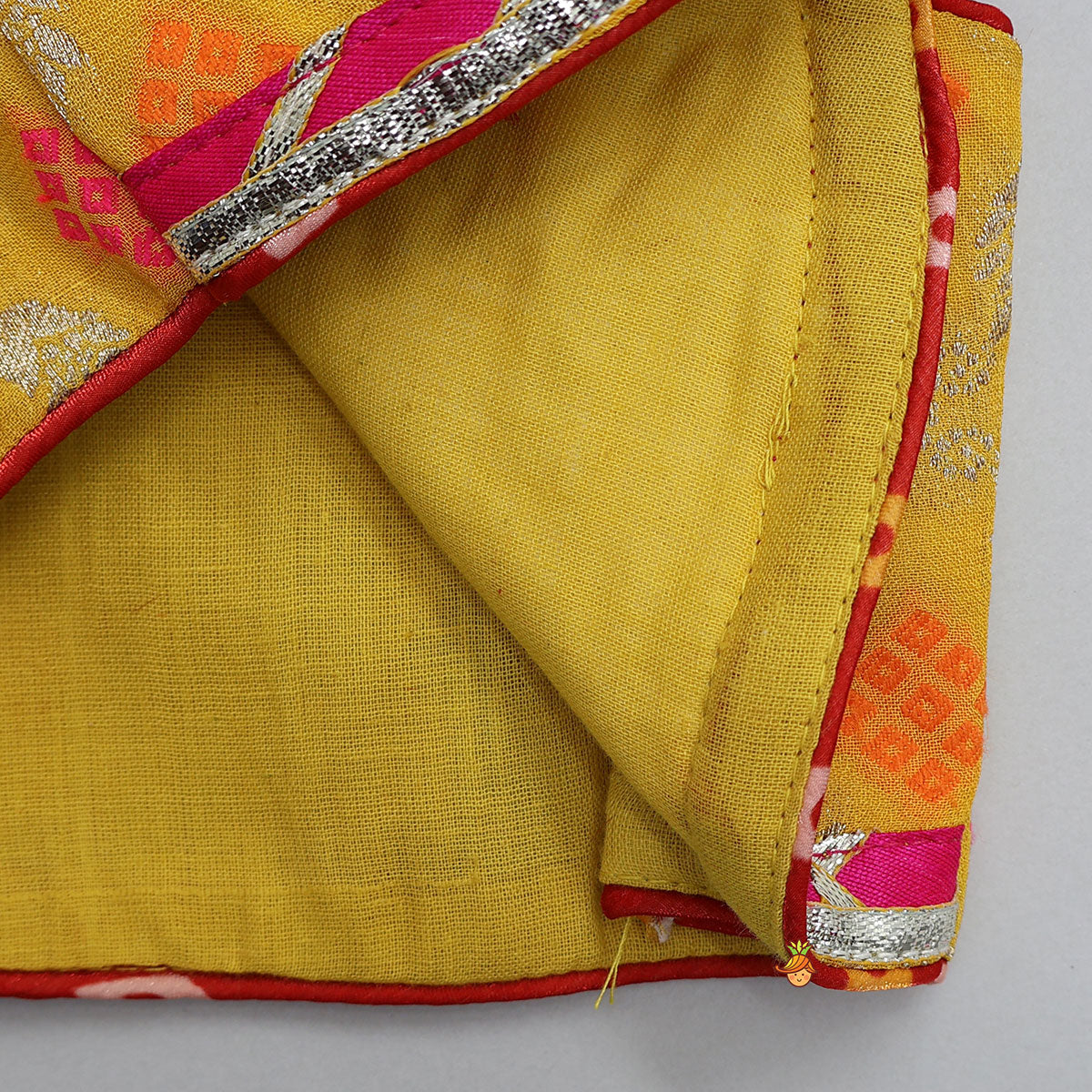 Pre Order: Stunning Crop Top And Tassel Detailed Bandhani Printed Sheen Lehenga With Dupatta