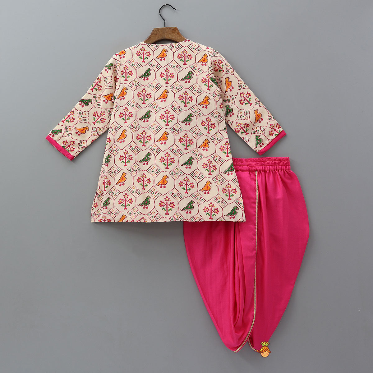 Pre Order: Angarkha Style Printed Kurta And Contrasting Dhoti