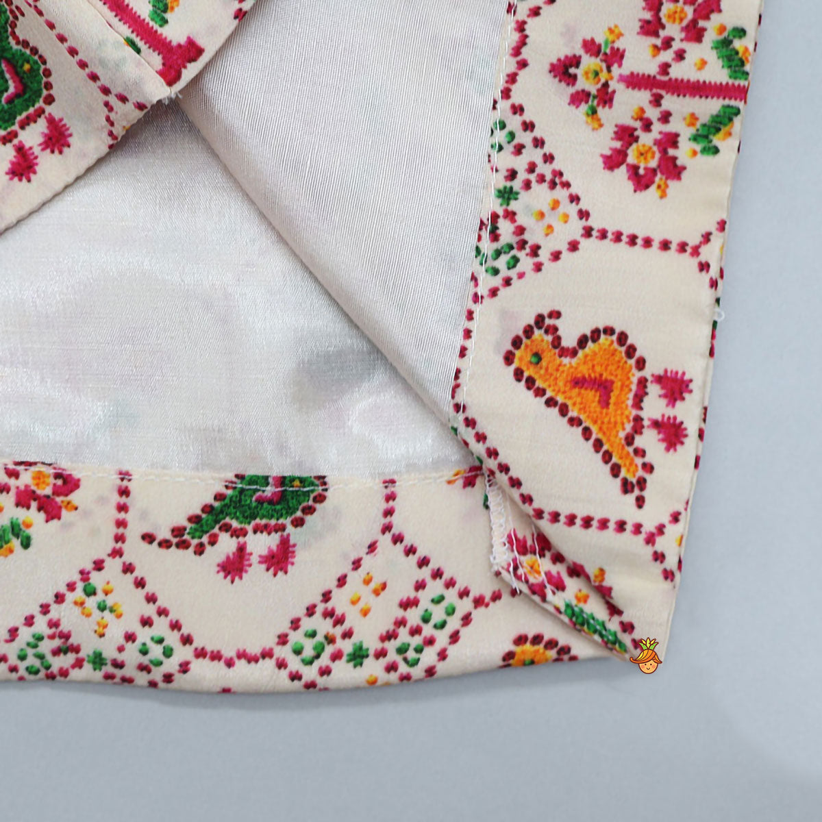 Pre Order: Angarkha Style Printed Kurta And Contrasting Dhoti