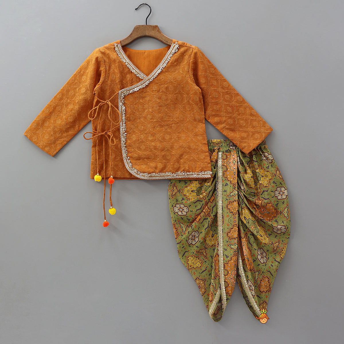 Pre Order: Festive Angrakha Kurta With Printed Dhoti