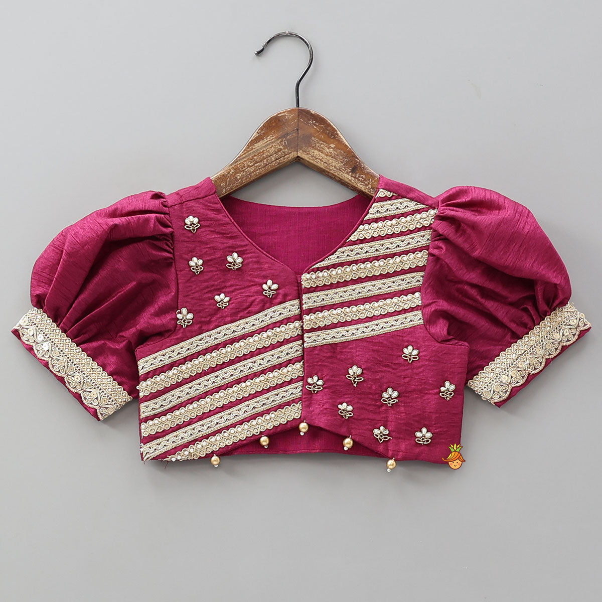 Pre Order: Lace Work Puff Sleeves Crop Top And Floral Printed Lehenga With Dupatta