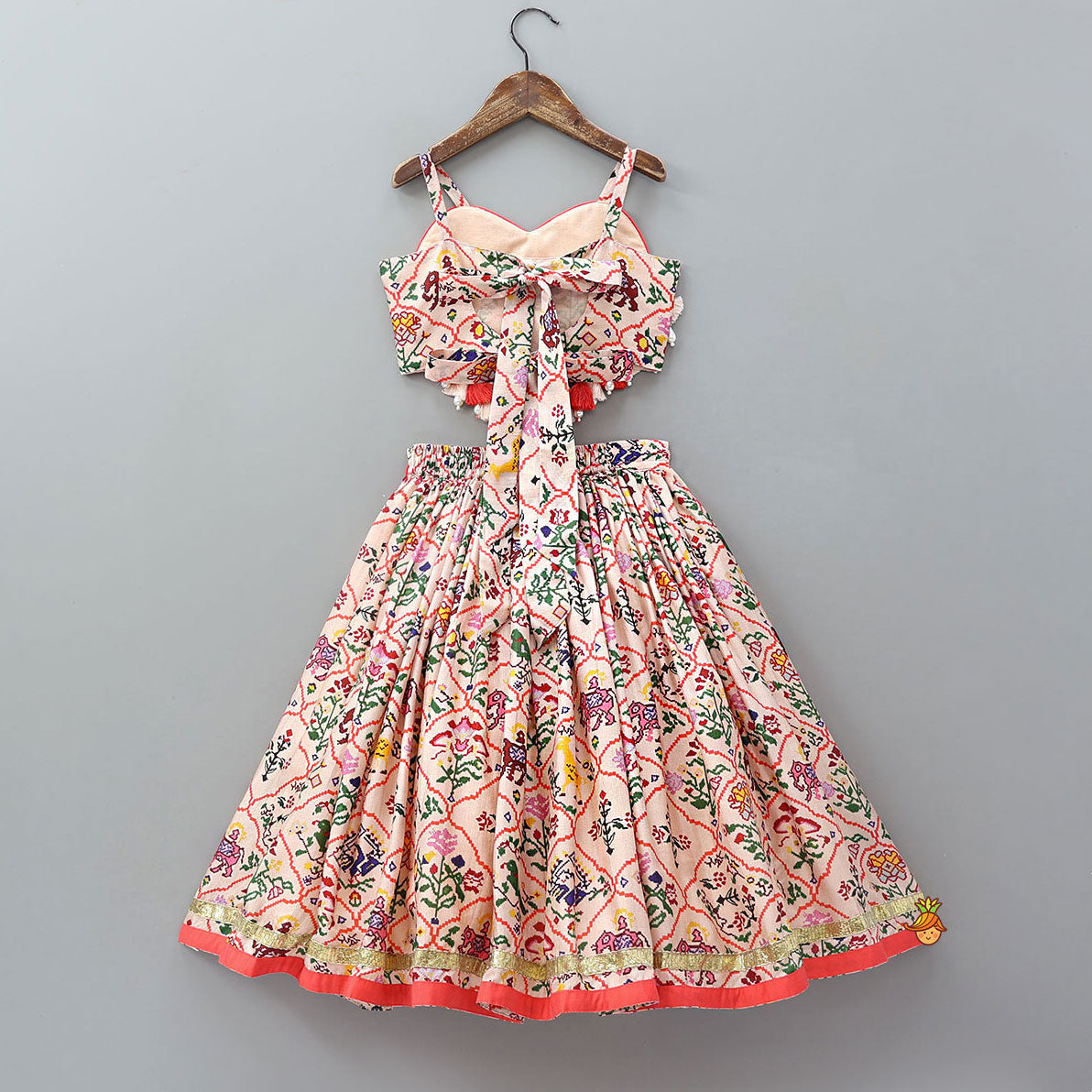 Pre Order: Heart Shaped Stylish Crop Top And Lehenga With Matching Bag