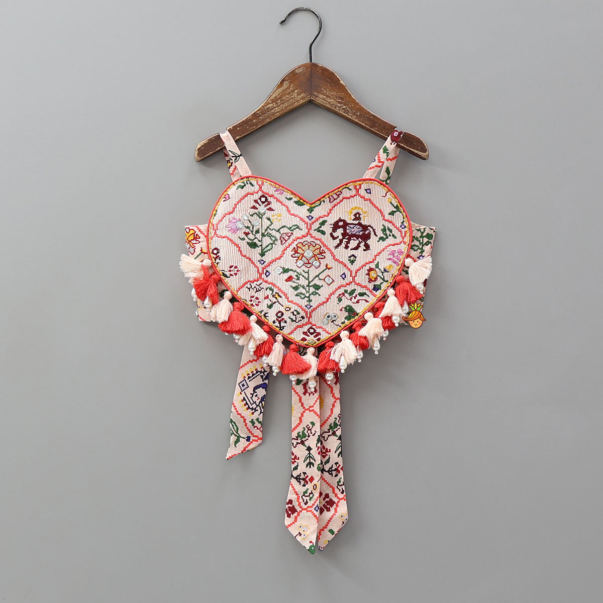 Pre Order: Heart Shaped Stylish Crop Top And Lehenga With Matching Bag