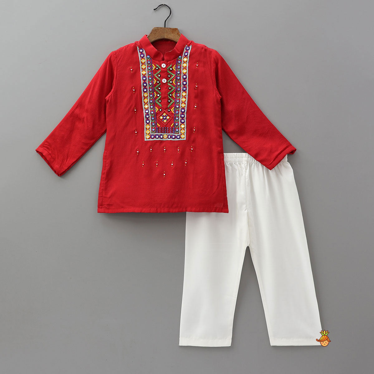 Pre Order: Faux Mirror Hand Embroidered Festive Kurta And Pyjama