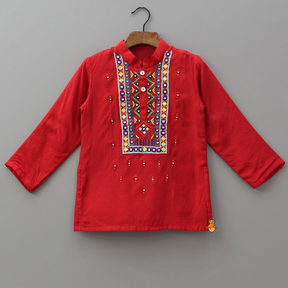 Pre Order: Faux Mirror Hand Embroidered Festive Kurta And Pyjama