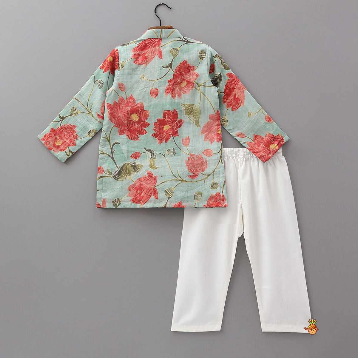 Pre Order: Faux Mirror Embroidered Mulmul Kurta And Pyjama