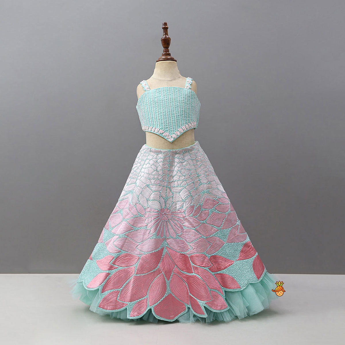 Pre Order: Glamorous Embroidered Crop Top With Cutwork Lehenga