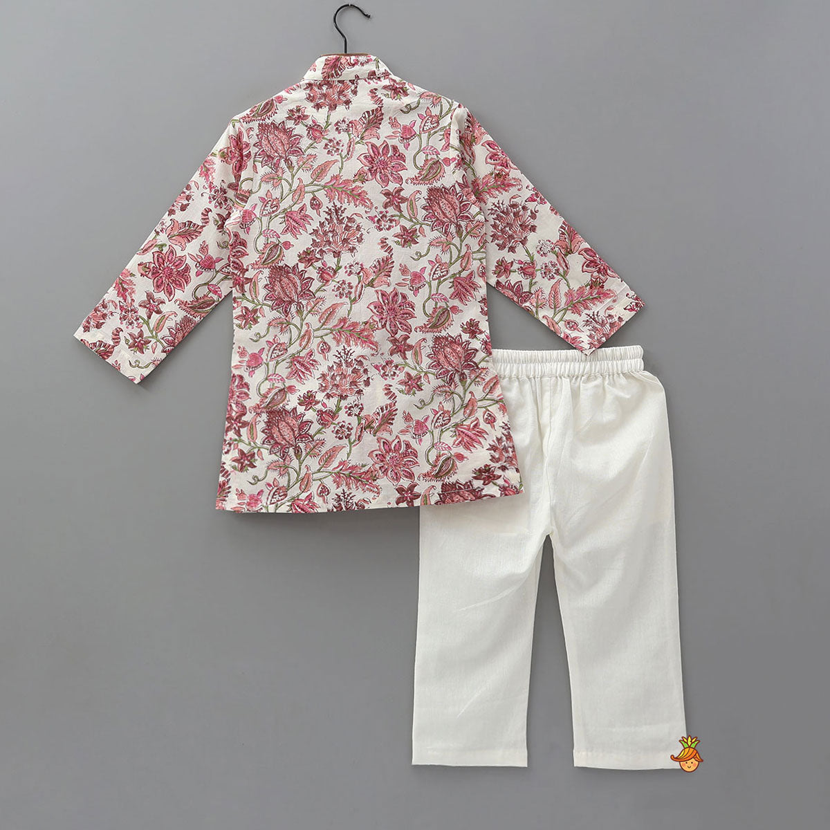 Hand Block Floral Printed Front Open Kurta And Pyjama