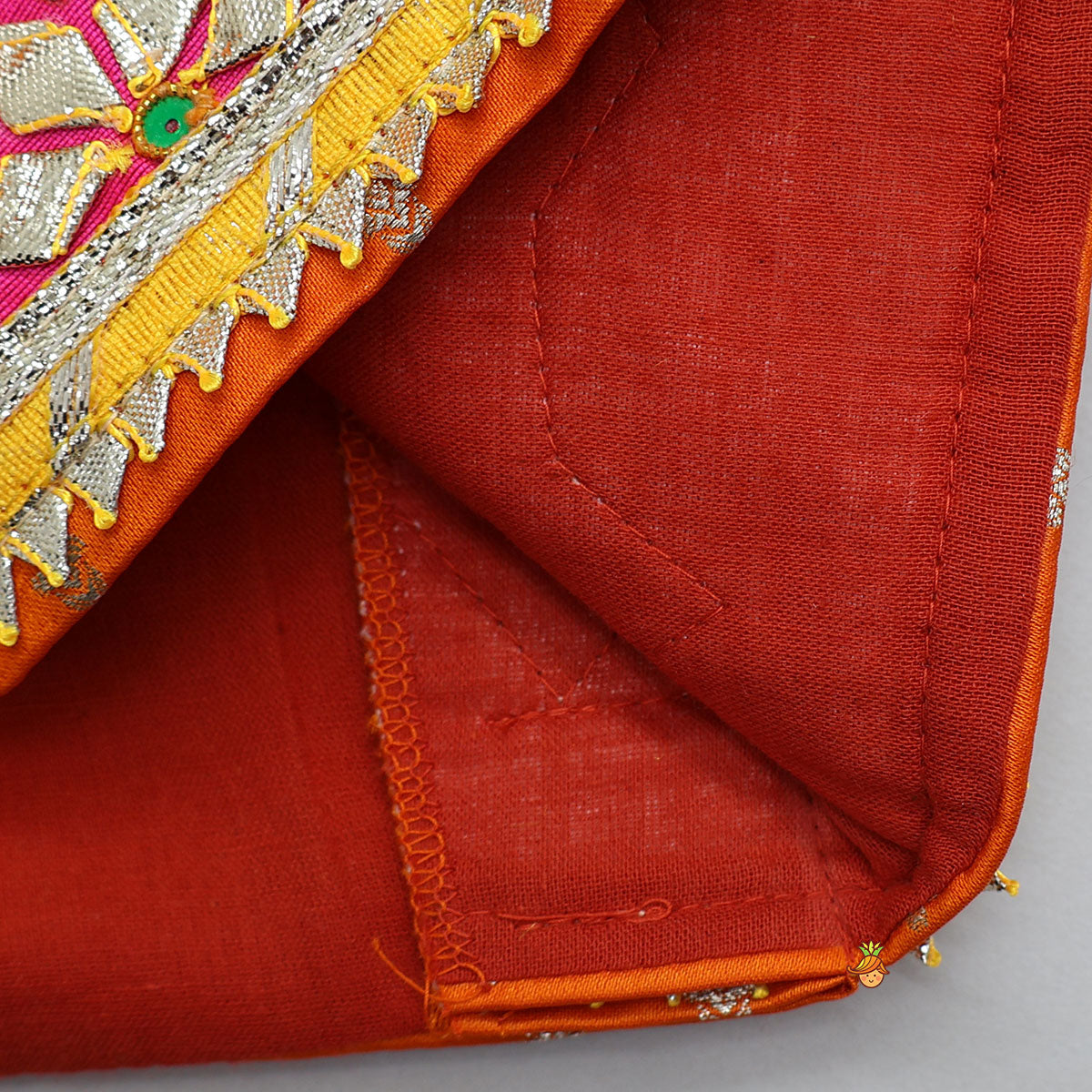 Pre Order: V Neck Gota Work Crop Top And Lehenga With  Contrasting Dupatta