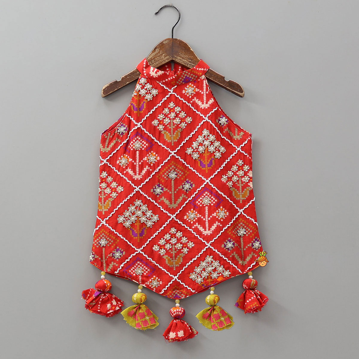 Pre Order: Charming Patola Inspired Embroidered Halter Top With Flared Palazzo