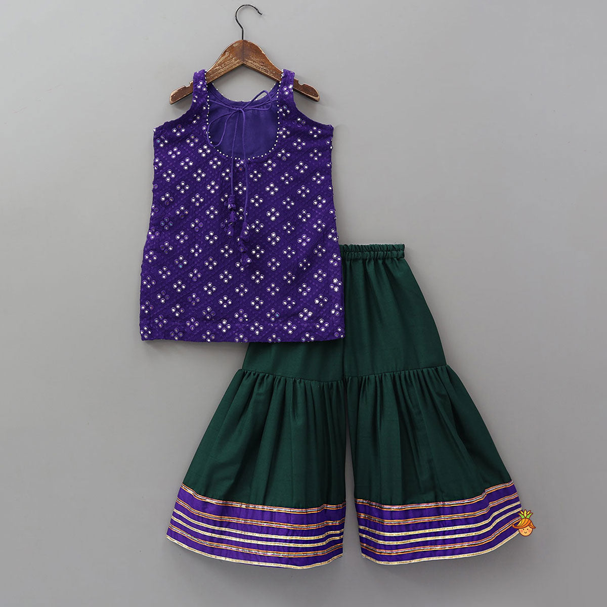 Pre Order: Festive Faux Mirror Work Kurti And Sharara With Dupatta