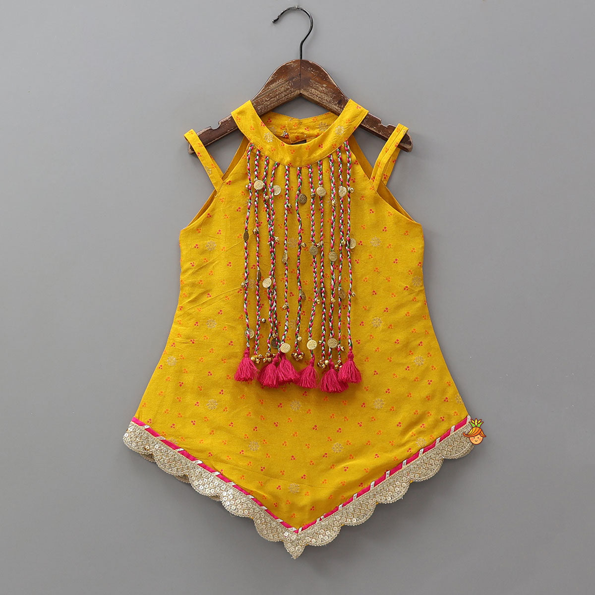 Pre Order: Stylish Kurti And Palazzo With Hanging Fringe Tassel Detail
