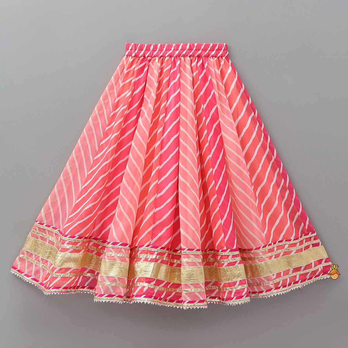 Pre Order: Vibrant Leheriya Printed Crop Top And Lehenga With Dupatta