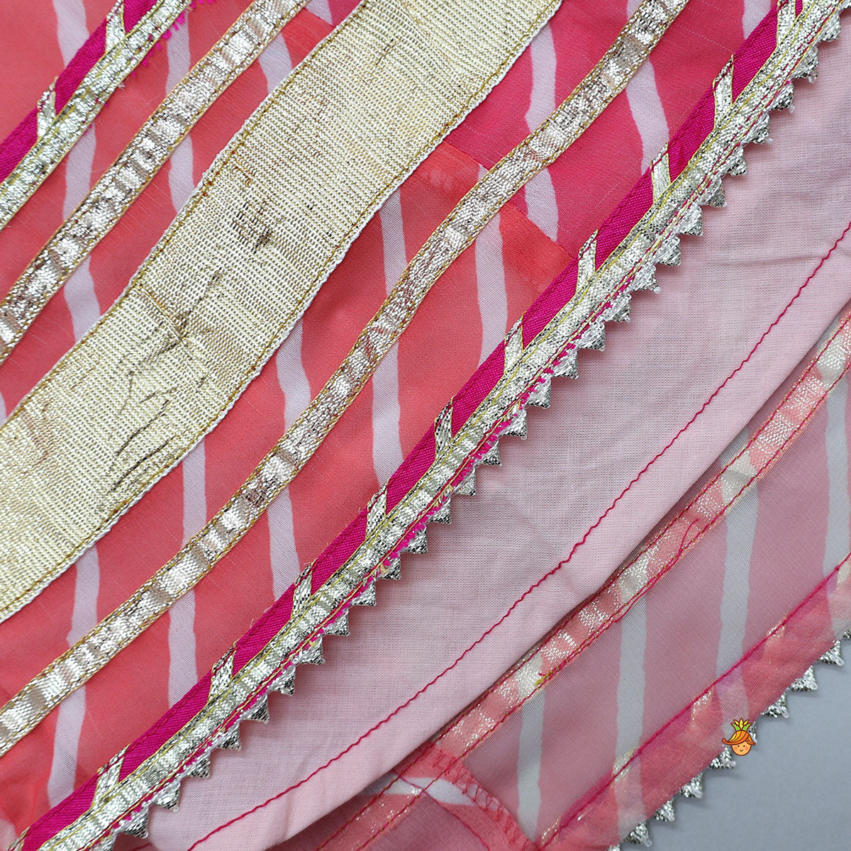 Pre Order: Vibrant Leheriya Printed Crop Top And Lehenga With Dupatta