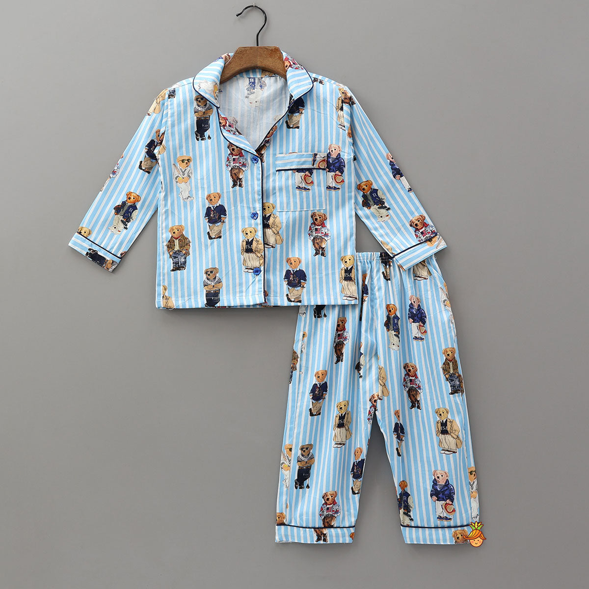 Cute Bear Print Striped Sleepwear Set