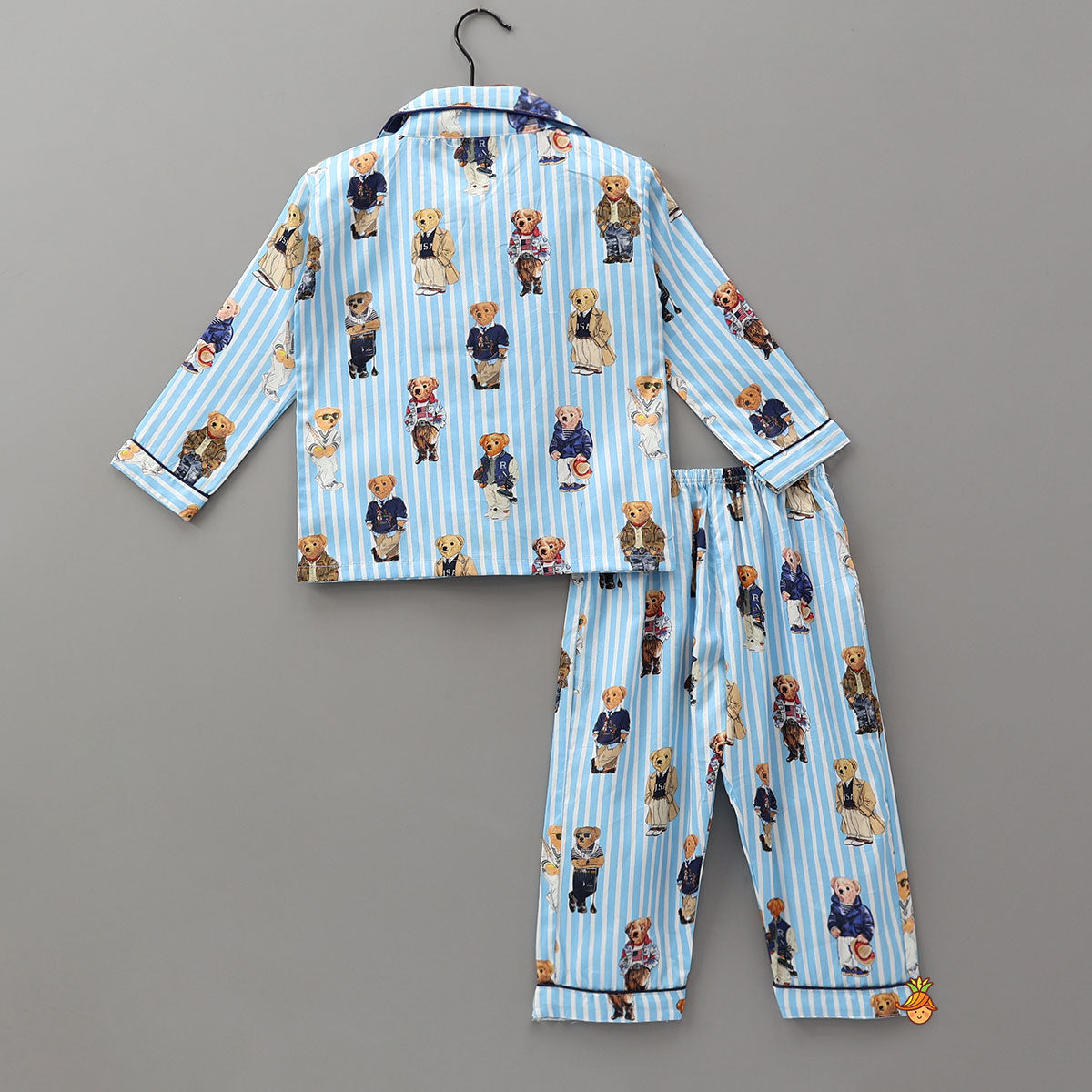 Cute Bear Print Striped Sleepwear Set