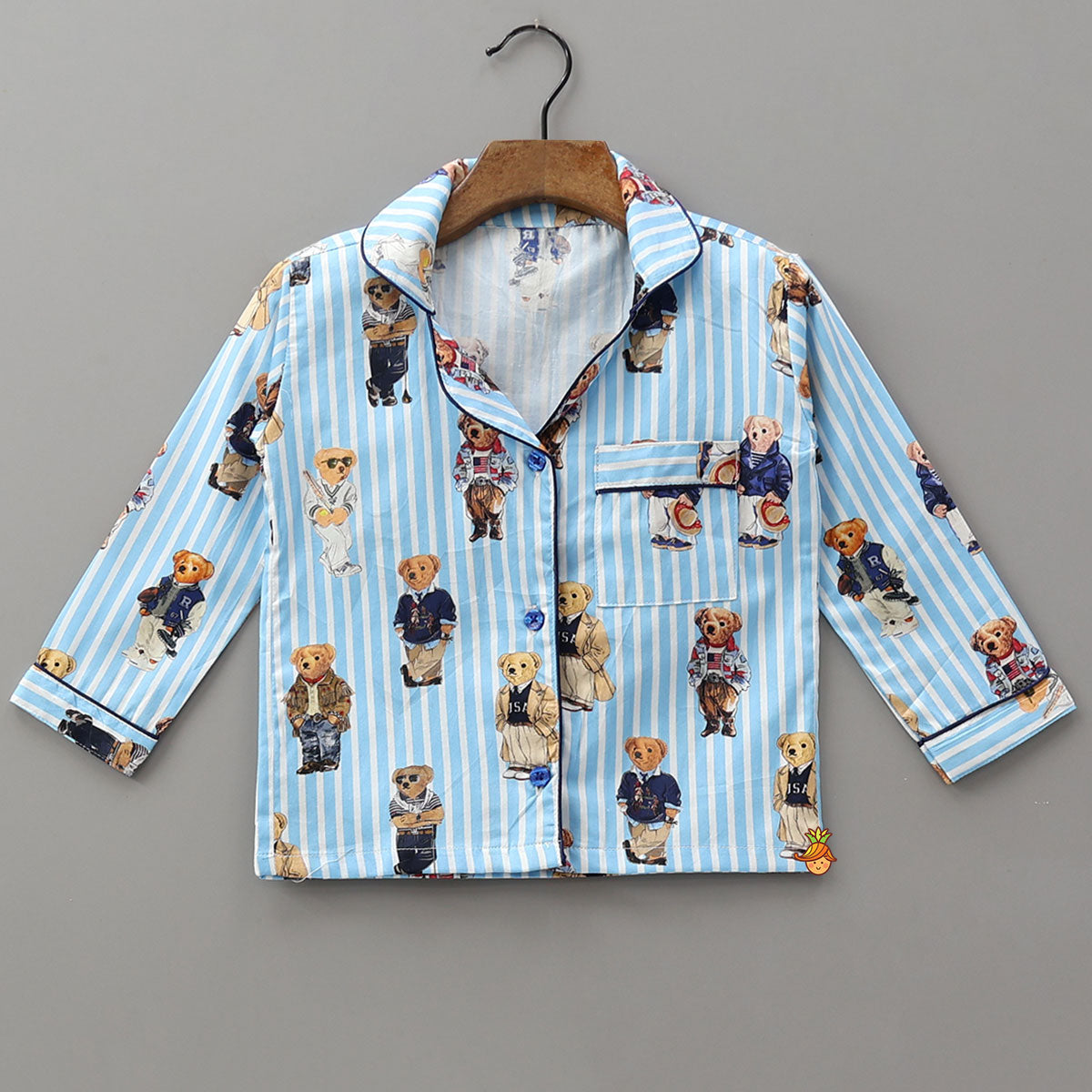 Cute Bear Print Striped Sleepwear Set