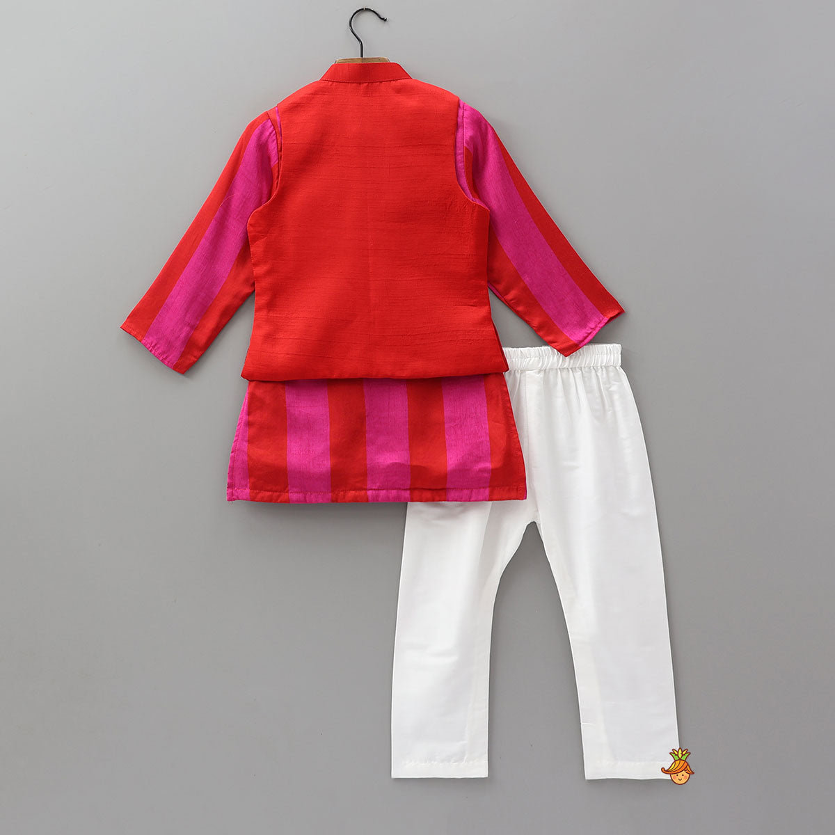 Pre Order: Beautiful Striped Kurta With Embroidered Jacket And Pyjama