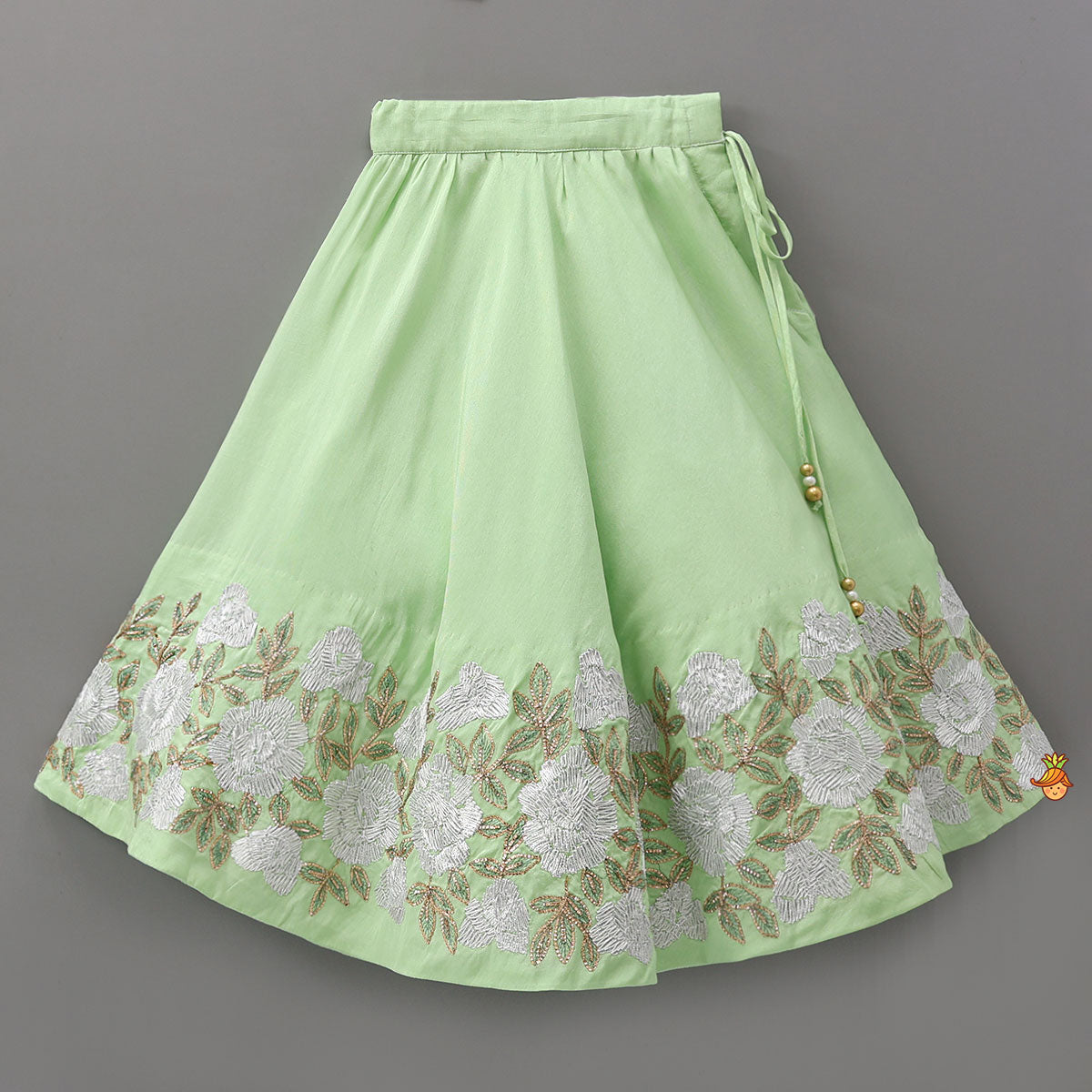 Pre Order: Gota Floral Work Top And Flared Lehenga With Scalloped Dupatta