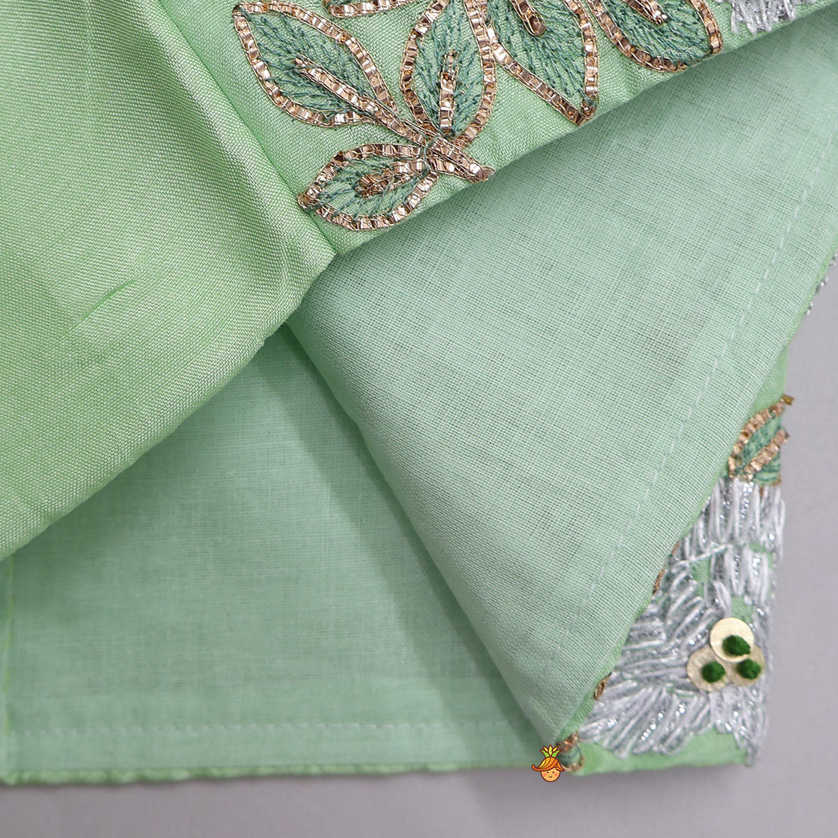 Pre Order: Gota Floral Work Top And Flared Lehenga With Scalloped Dupatta