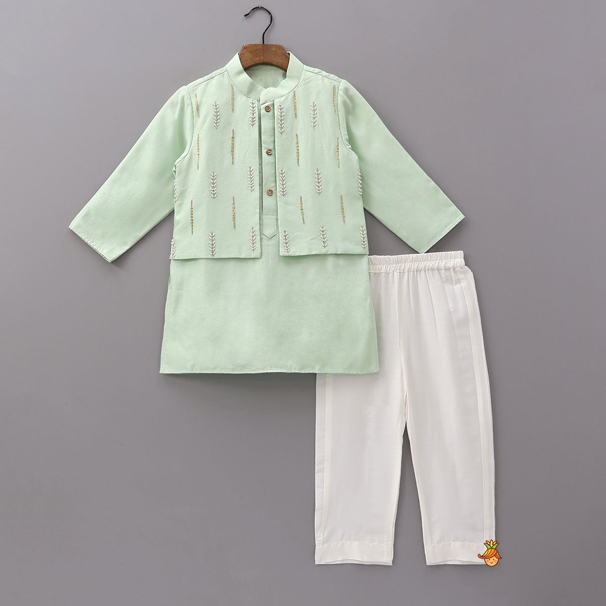 Pre Order: Faux Jacket Style Embroidered Ethnic Kurta With Pyjama