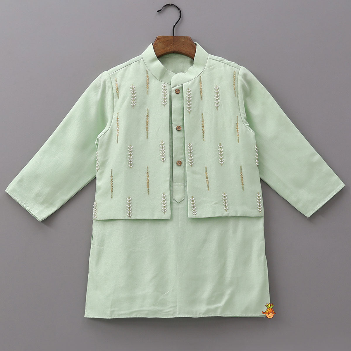 Pre Order: Faux Jacket Style Embroidered Ethnic Kurta With Pyjama