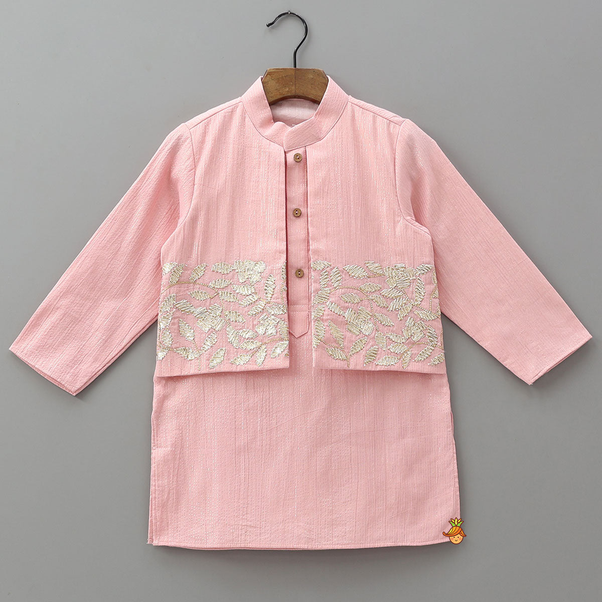 Pre Order: Faux Jacket Style Gota Embroidered Ethnic Kurta With Pyjama