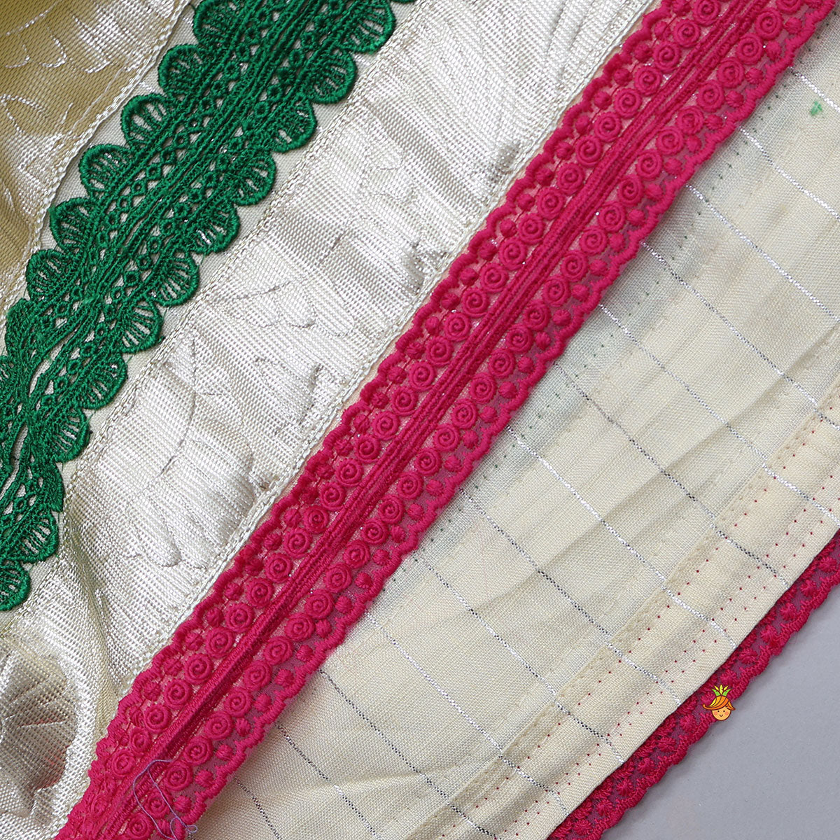 Pre Order: Lurex Striped Crop Top And Lehenga With Matching Shiny Dupatta