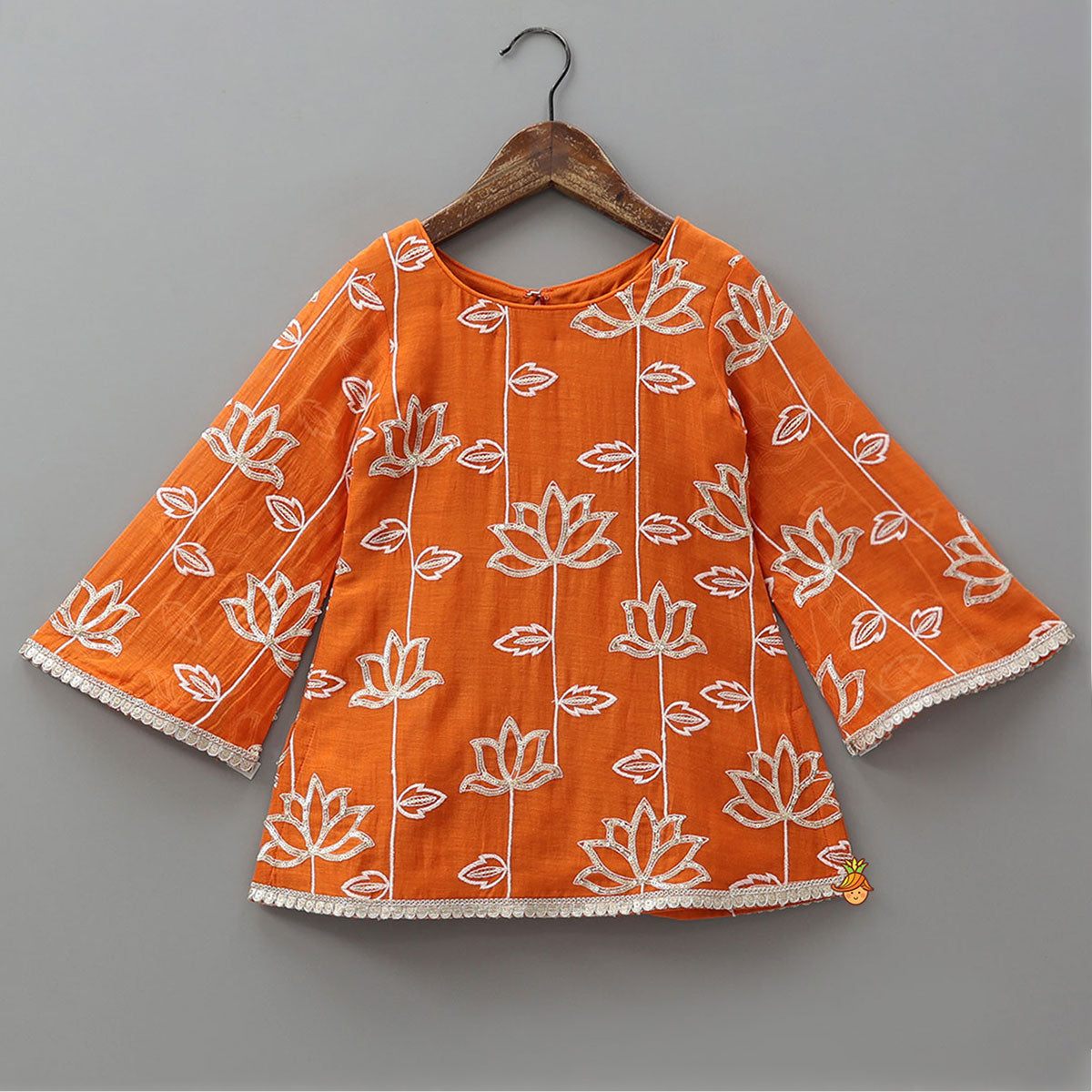Pre Order: Beautiful Lotus Embroidered Kurti With Sharara