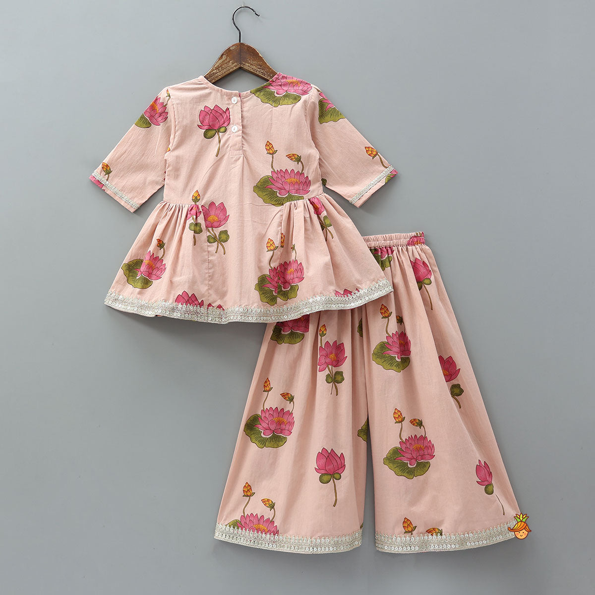 Pre Order: Floral Printed Side Pleated Kurti With Palazzo