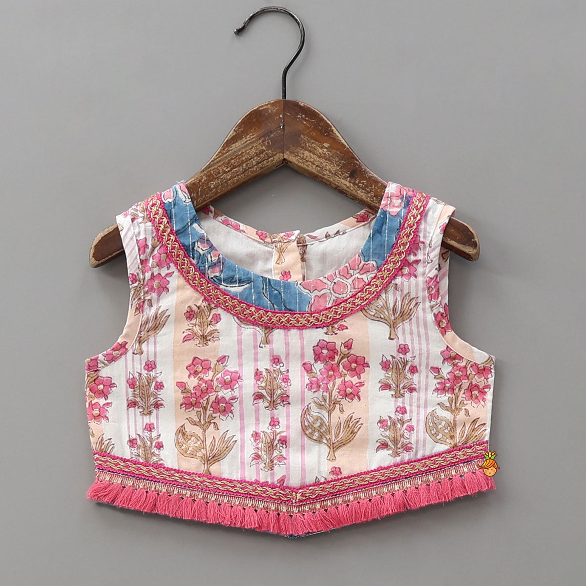 Pre Order: Hand Block Printed Cotton Crop Top And Lehenga With Dupatta