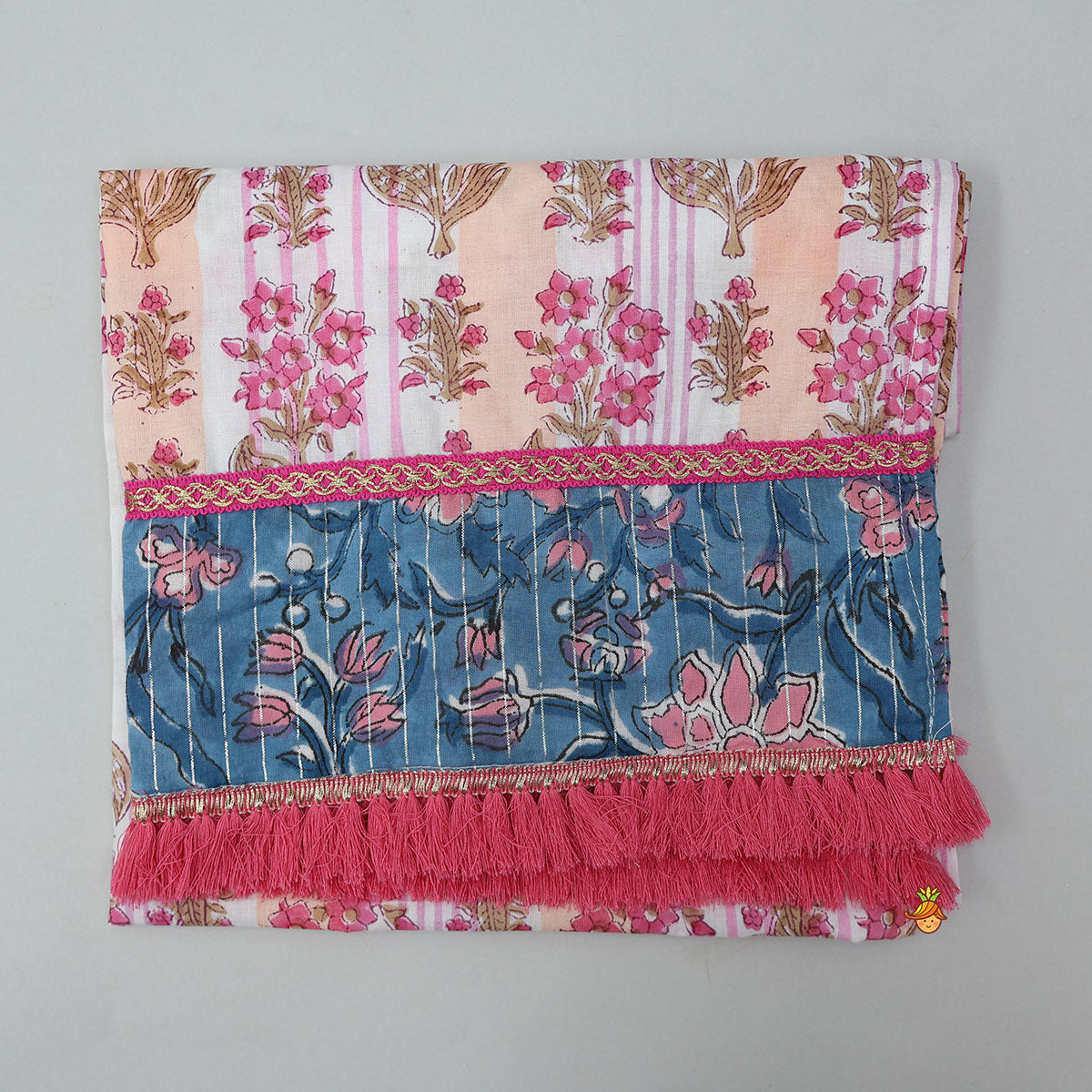 Pre Order: Hand Block Printed Cotton Crop Top And Lehenga With Dupatta