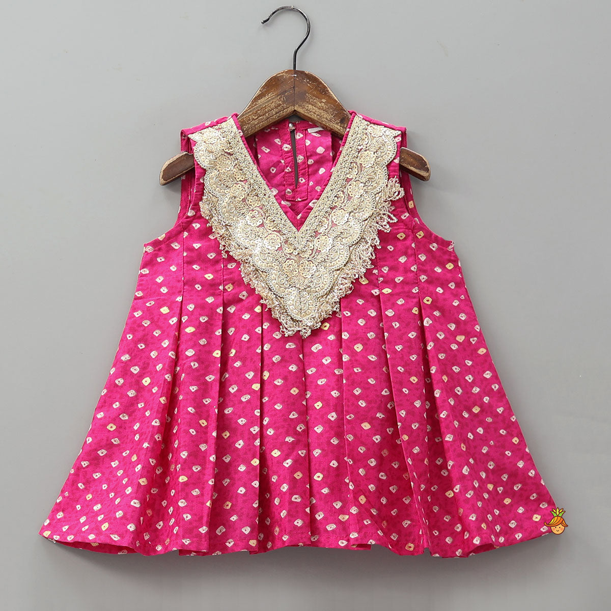 Pre Order: Box Pleated Bandhani Printed Kurti And Stylish Pant With Potli Bag