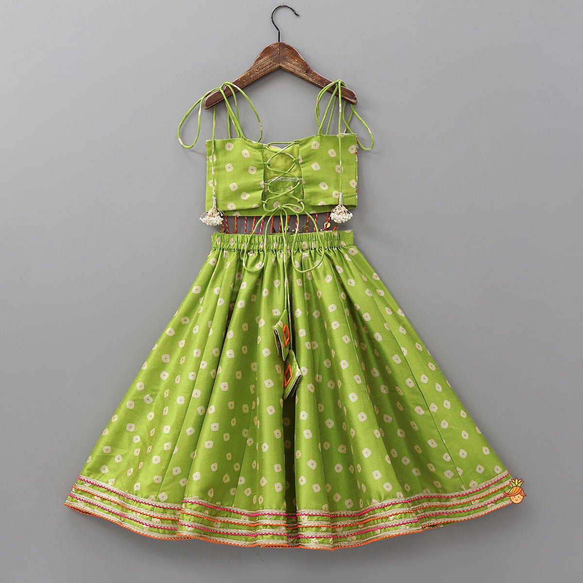 Pre Order: Festive Fringe Tassel Crop Top And Lehenga With Hair Band