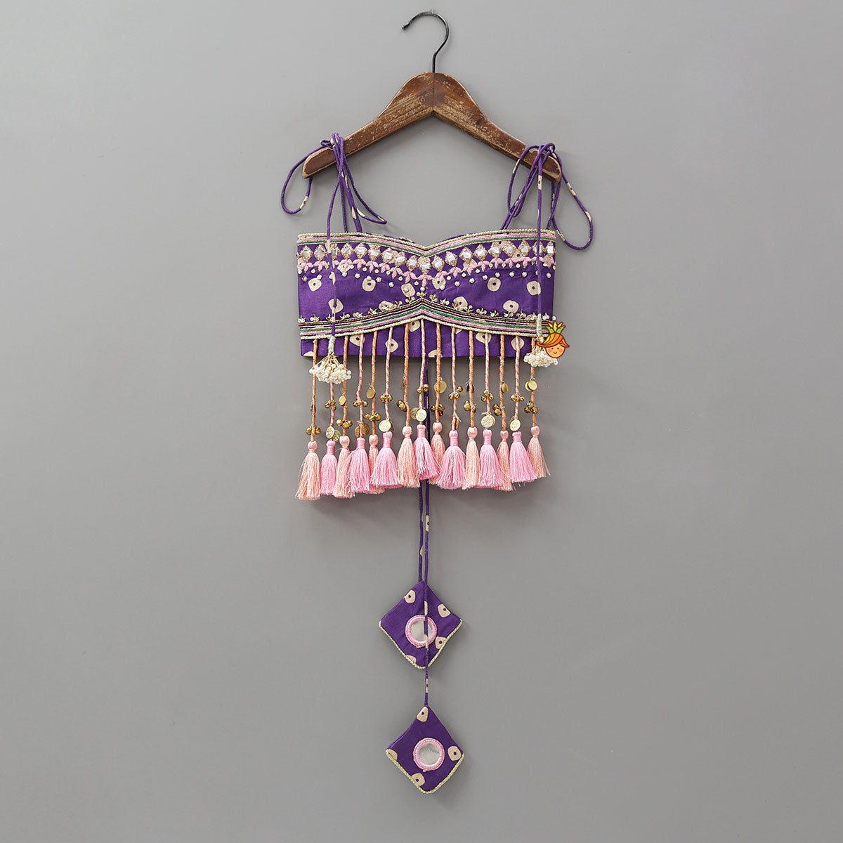 Pre Order: Festive Fringe Tassel Crop Top And Lehenga With Matching Hair Band