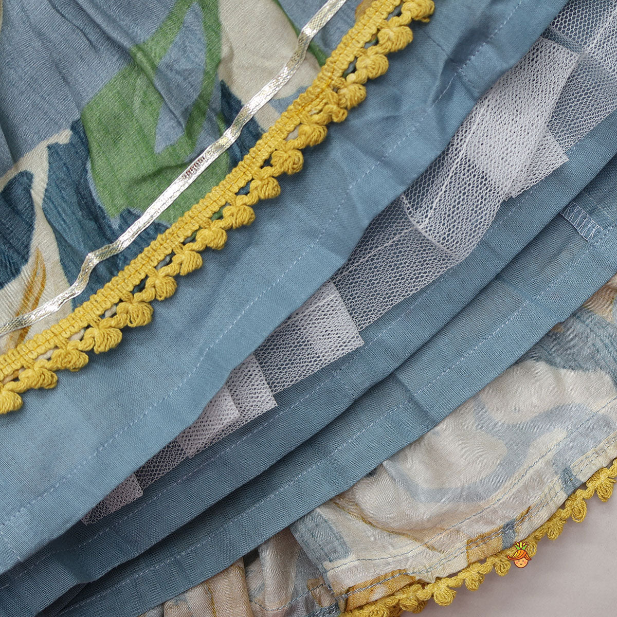 Pre Order: Asymmetric Printed Strappy Kurti And Lehenga