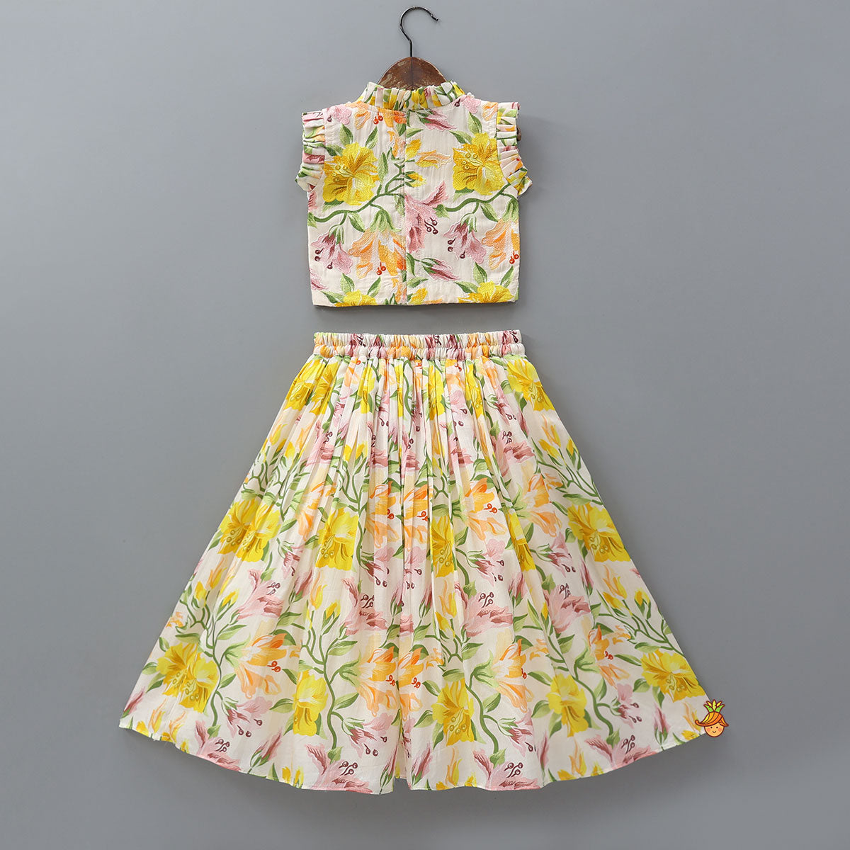 Pre Order: Chic Pleated Top With Printed Lehenga