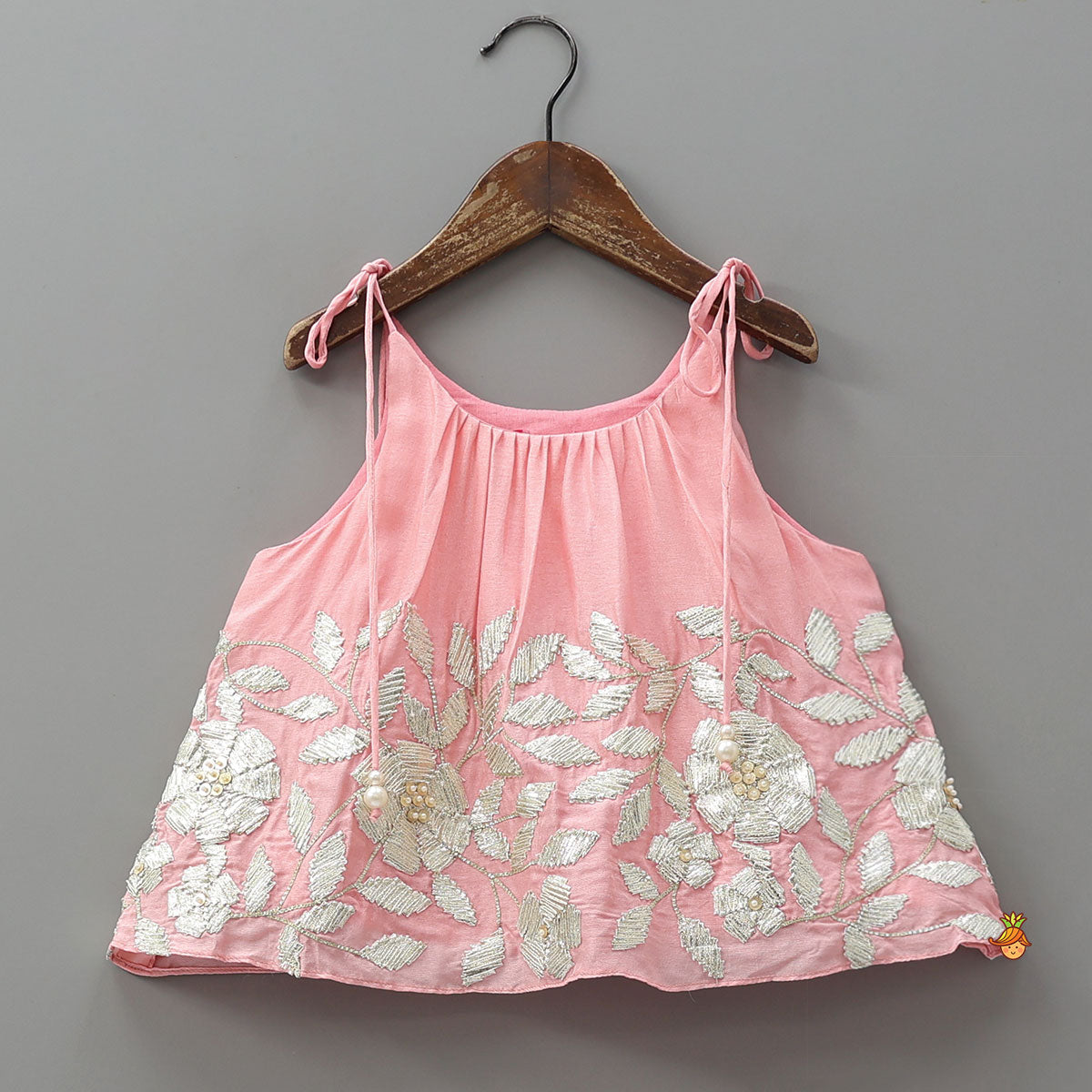 Pre Order: Gota Embroidered Strappy Top With Flared Lehenga And Matching Dupatta