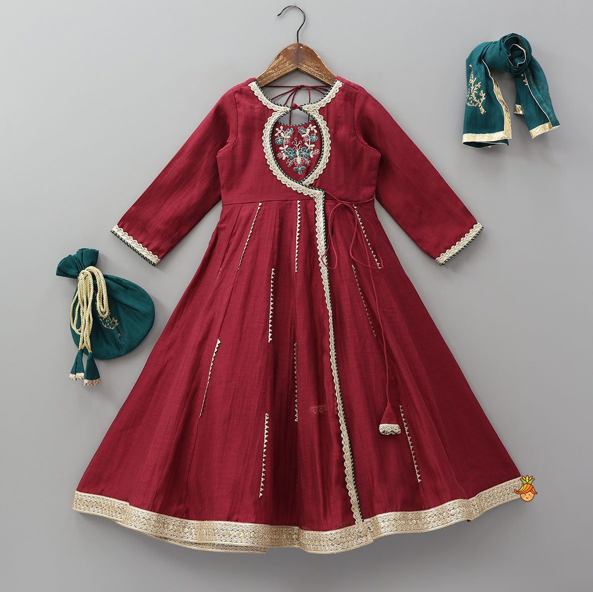 Pre Order: Graceful Flap Anarkali With Dupatta And Potli Bag