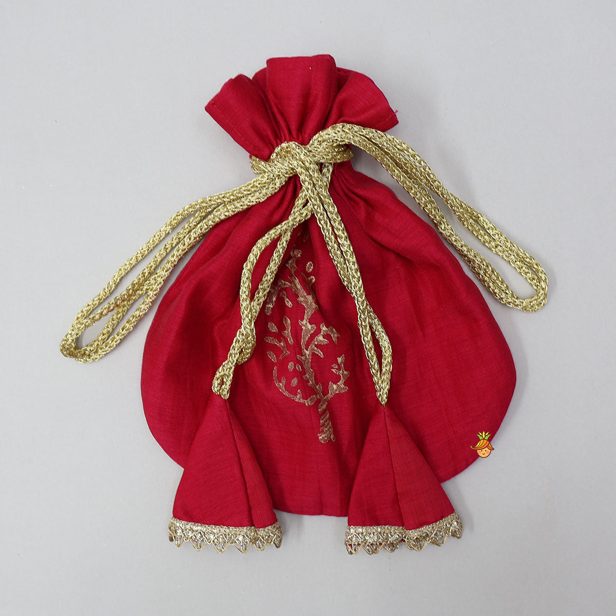 Pre Order: Round Neck Embroidered Yoke Anarkali With Contrasting Dupatta And Potli Bag