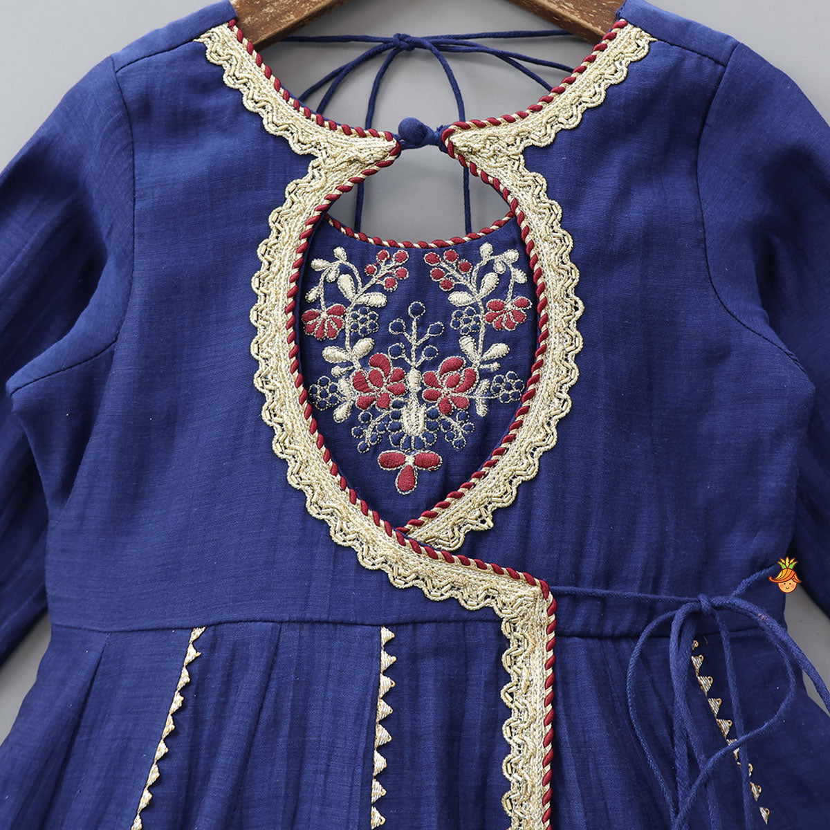 Pre Order: Floral Embroidered Flap Anarkali With Dupatta And Potli Bag