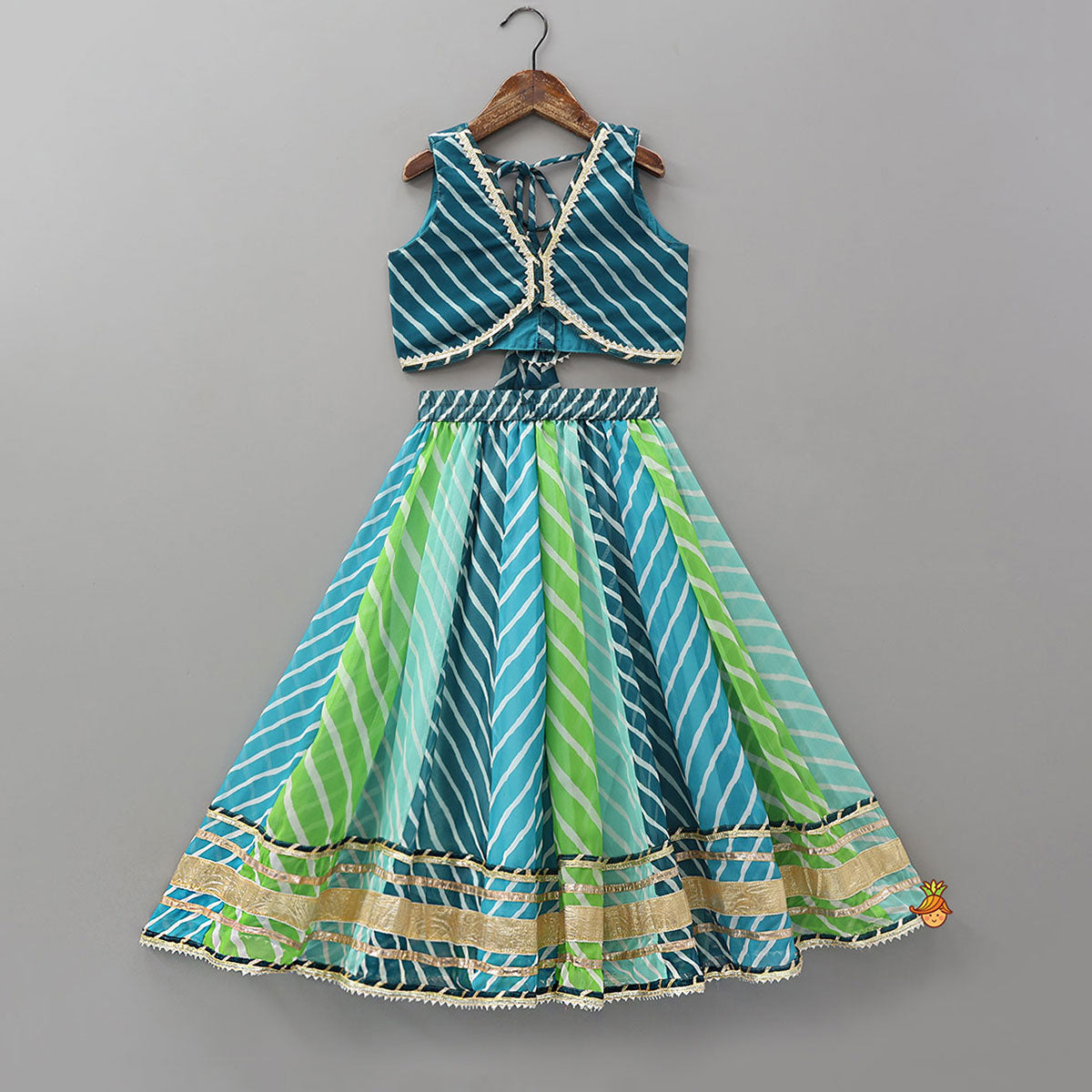 Pre Order: Leheriya Printed Pretty Crop Top And Lehenga With Dupatta