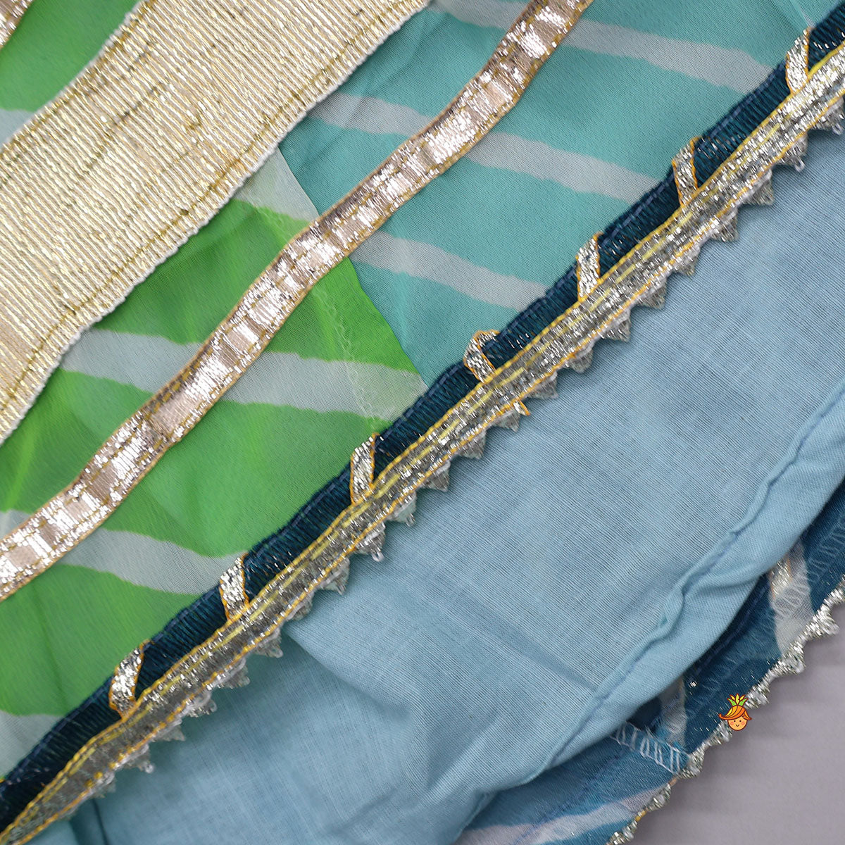 Pre Order: Leheriya Printed Pretty Crop Top And Lehenga With Dupatta