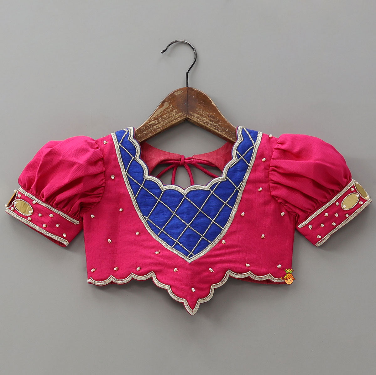 Pre Order: Scalloped Design Crop Top And Applique Work Lehenga With Dupatta