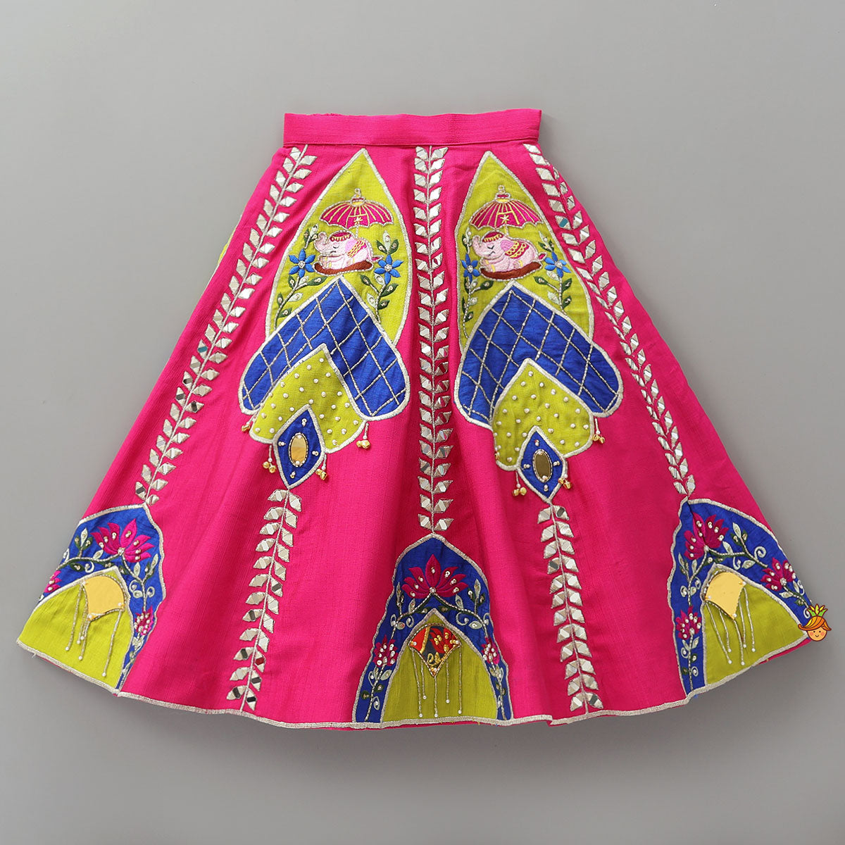 Pre Order: Scalloped Design Crop Top And Applique Work Lehenga With Dupatta