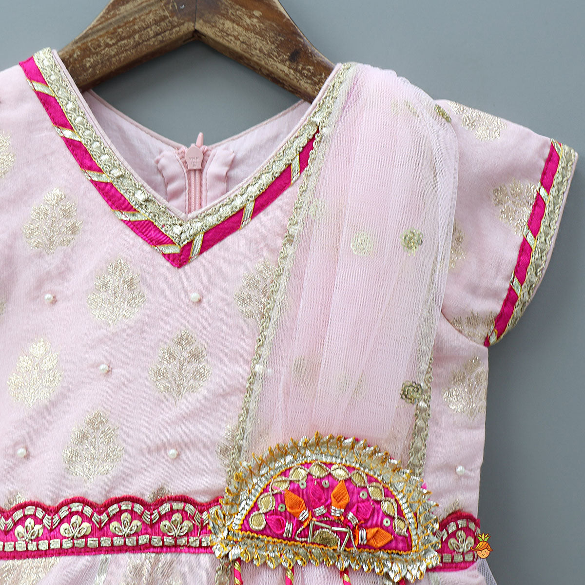 Pre Order: Traditional Tassel Adorned Anarkali With Attached Dupatta